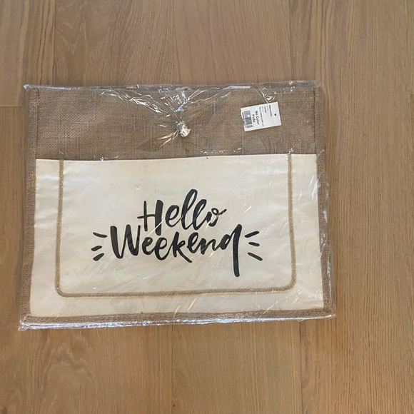 Tote. NWT. Burlap and white. Hello Weekend! - Picture 2 of 7
